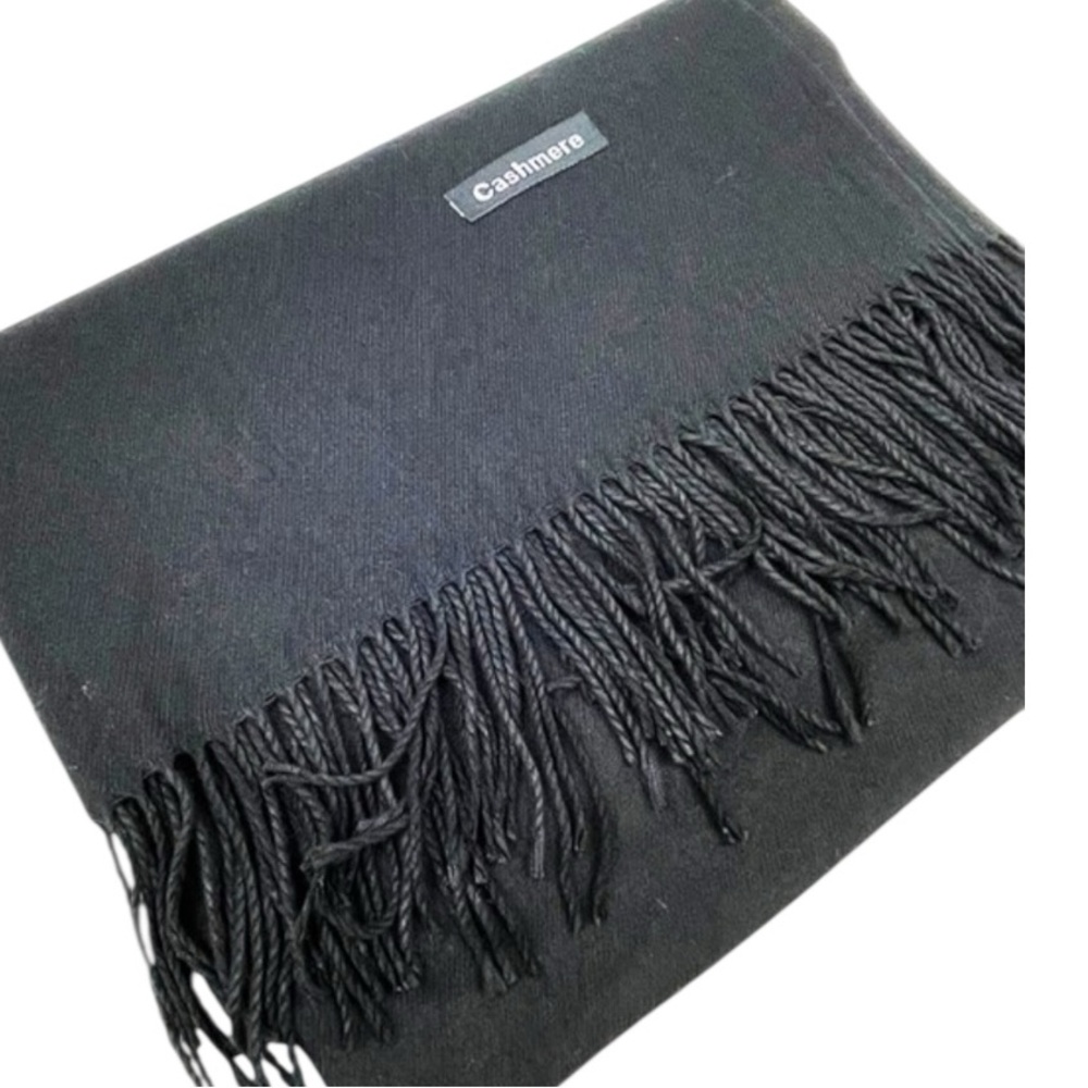 💯 Genuine Cashmere Thick Tassel Accent Scarf Shawl Black